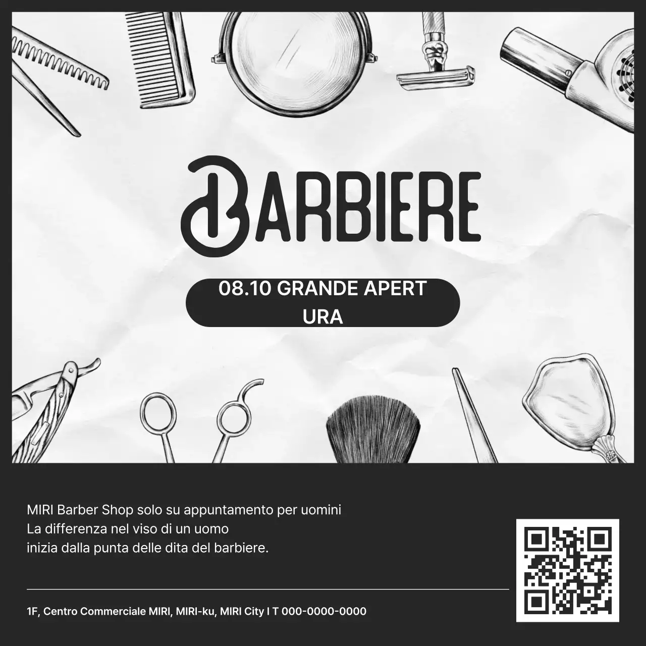 Aperto il negozio di barbiere vintage in bianco e nero