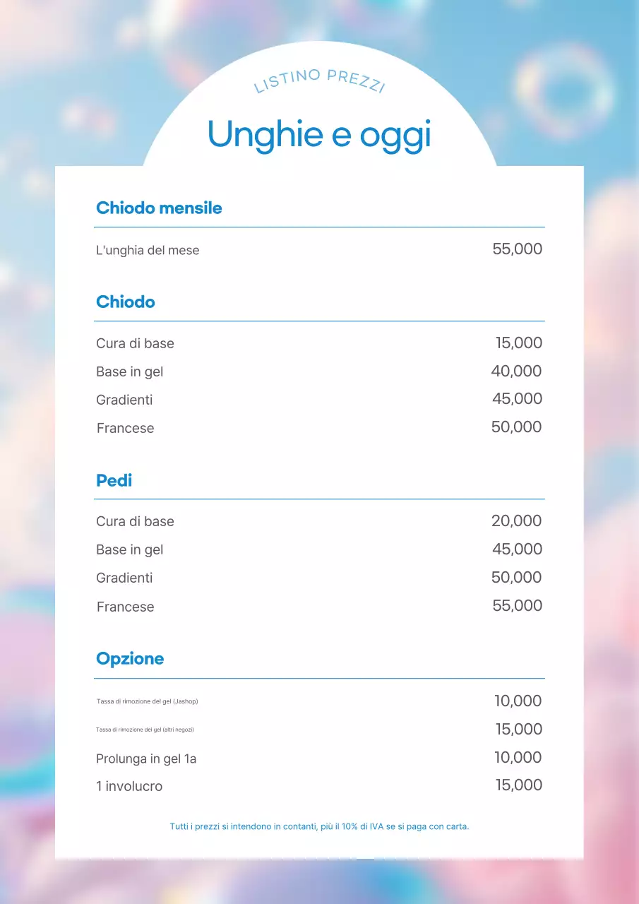 Listino prezzi unghie semplici blu