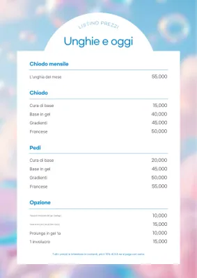 Listino prezzi unghie semplici blu