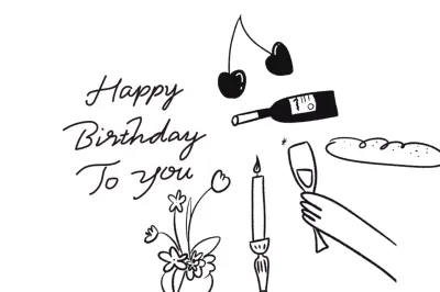 Celebración de cumpleaños sencilla en blanco y negro