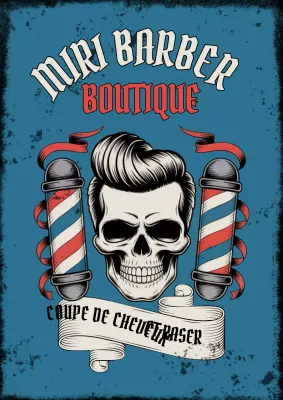 Publicité vintage bleue pour un salon de coiffure