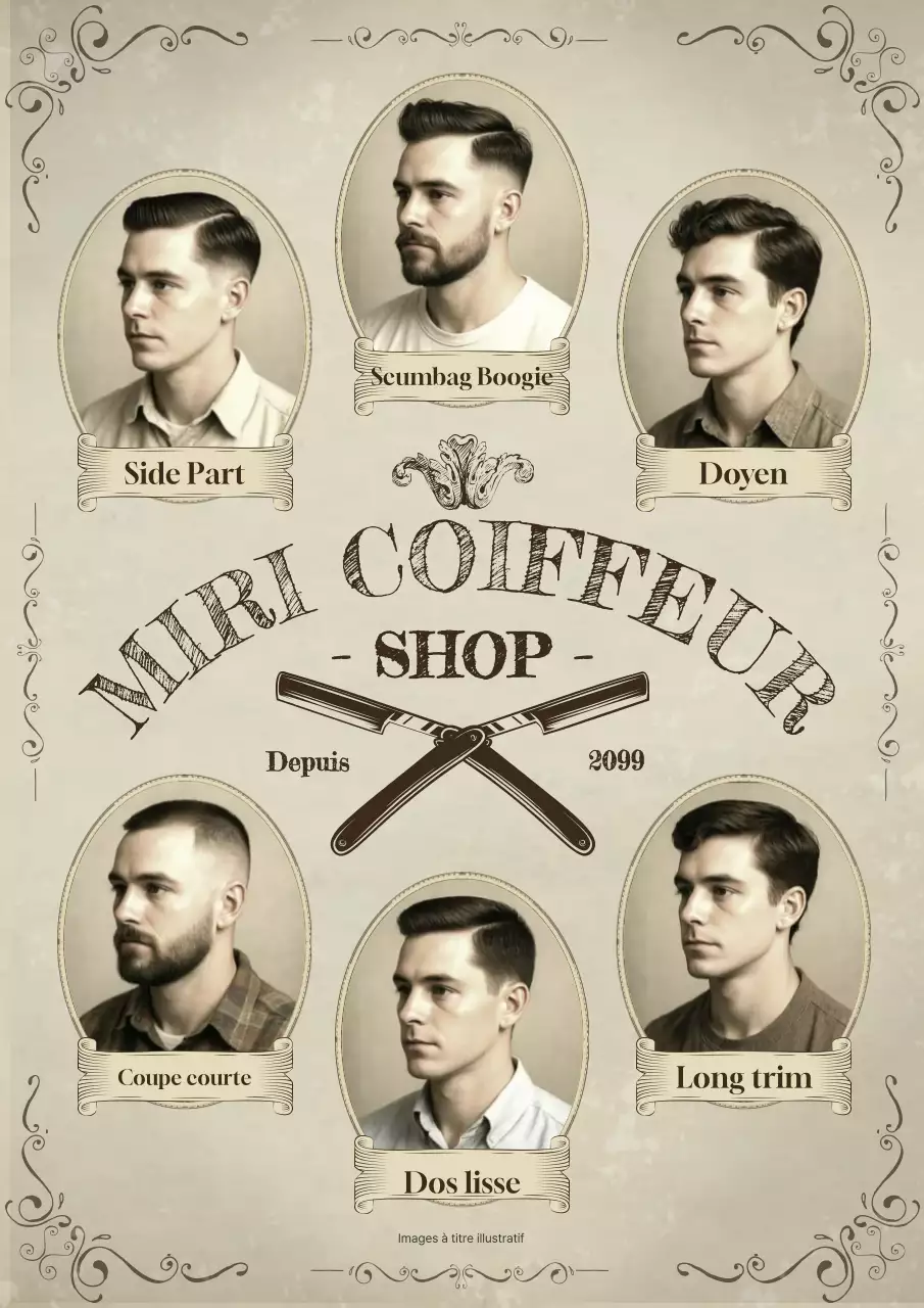 Publicité pour une coiffure vintage beige