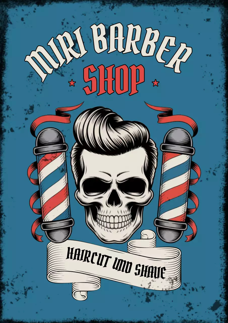 Blaue Vintage Barbershop-Werbung