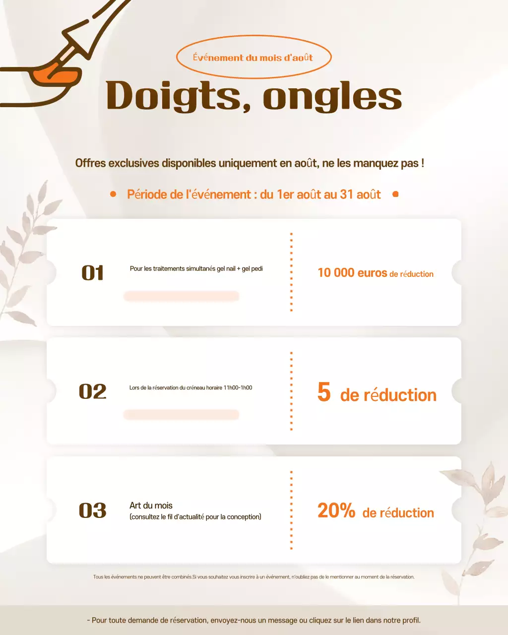 Guide d'événement pour ongles beiges simples