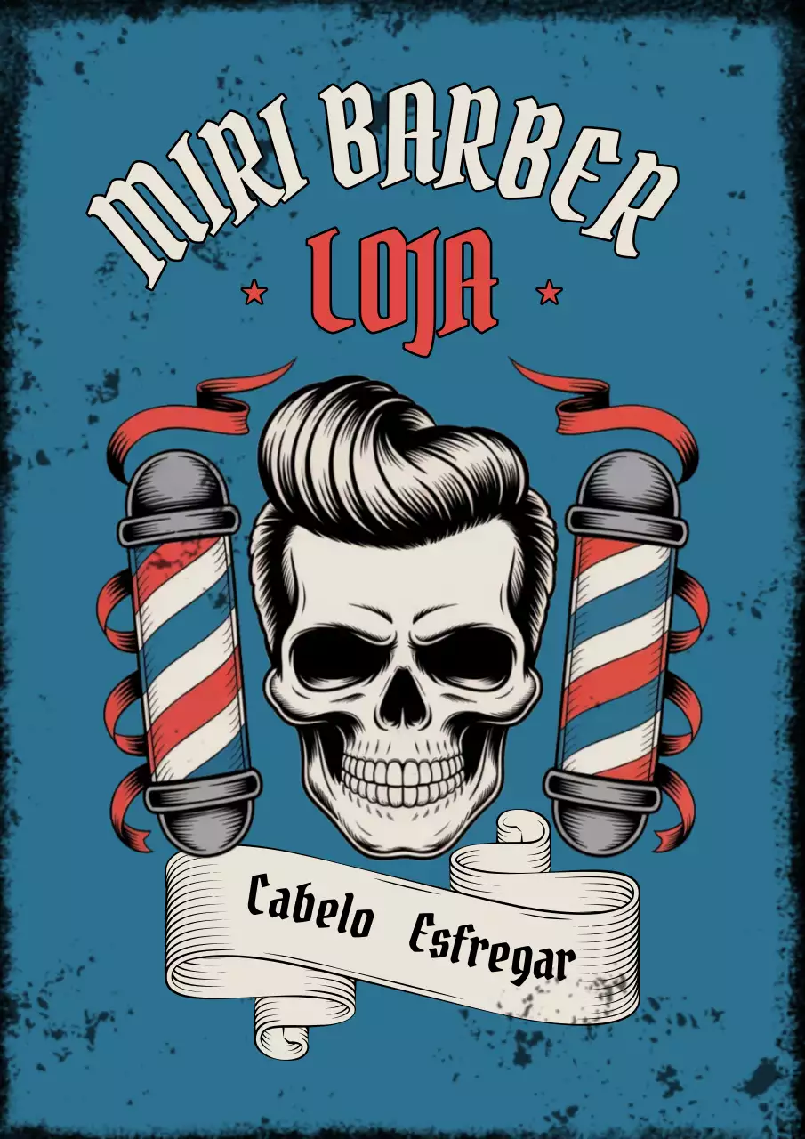 Anúncio de barbearia vintage azul