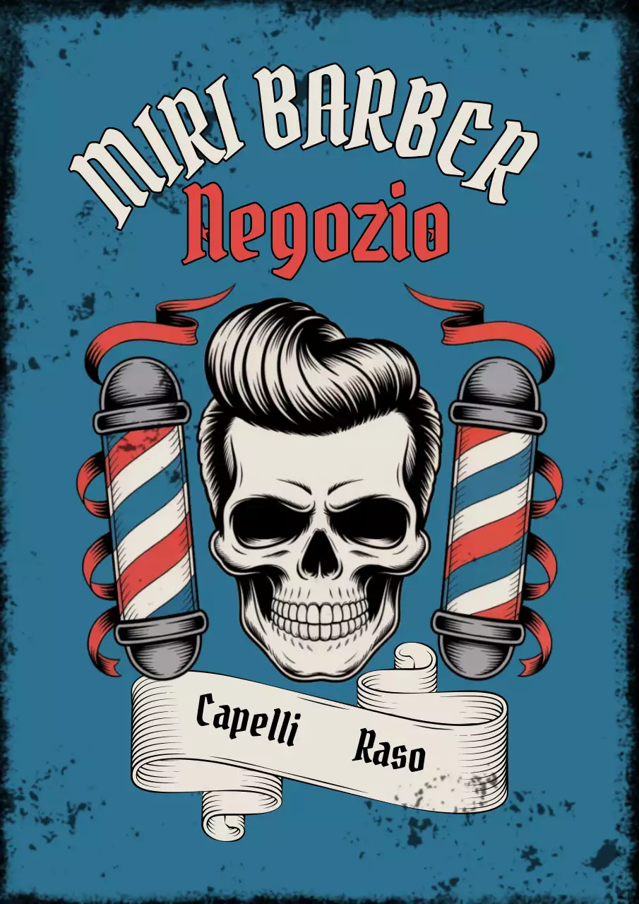 Pubblicità di un barbiere vintage blu