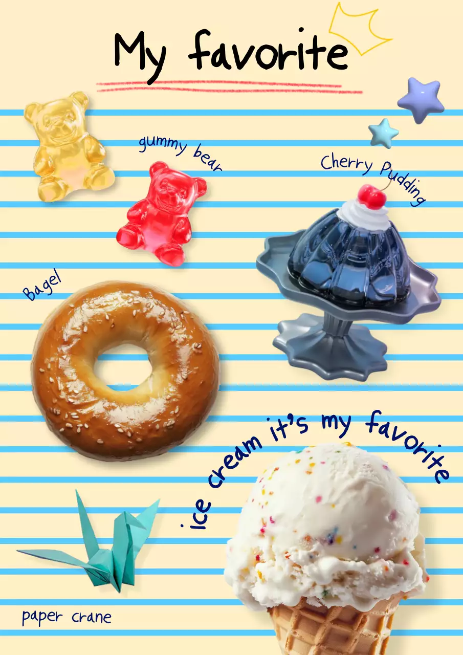 베이지 아기자기한 간식 포토프레임