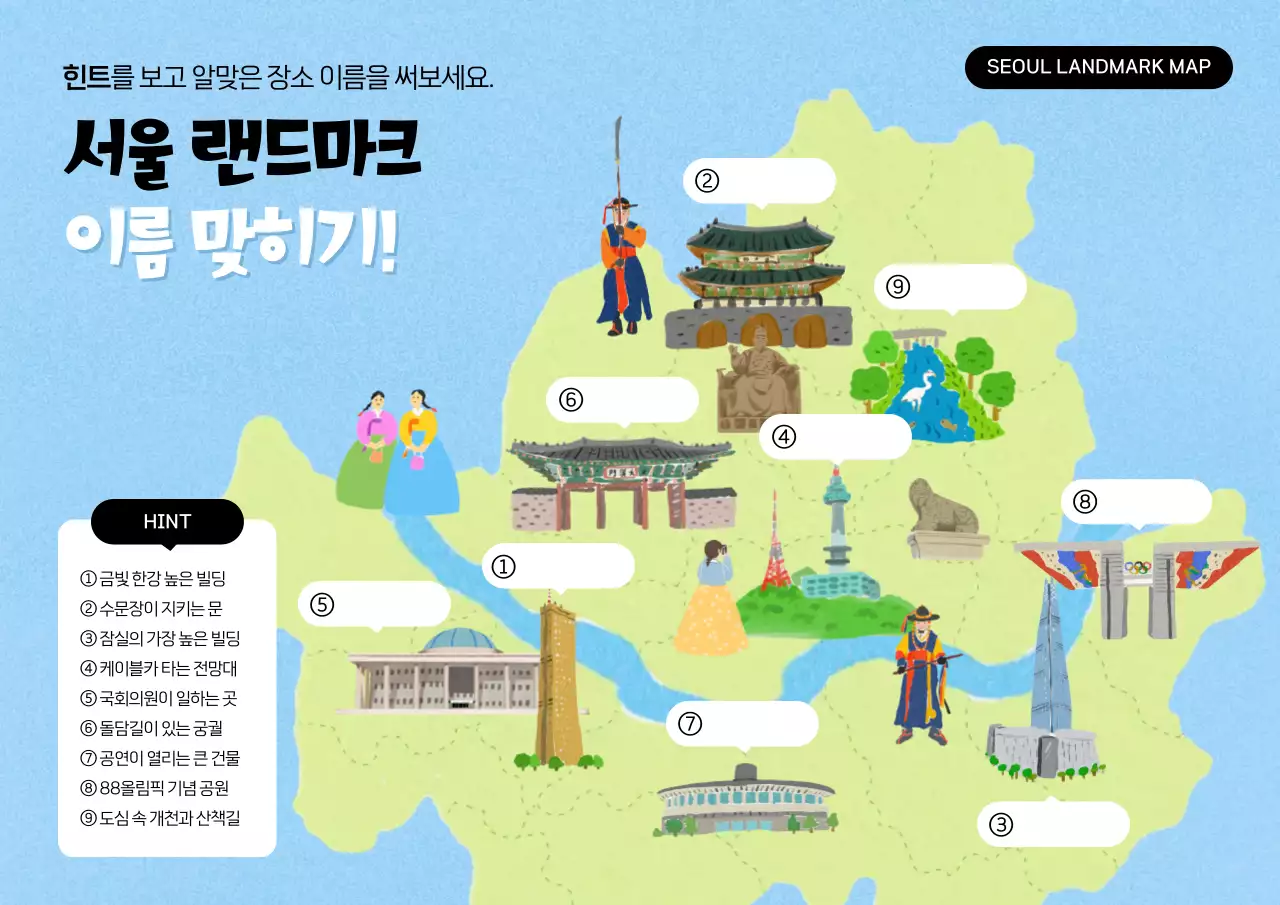 하늘색 아기자기한 서울 퀴즈