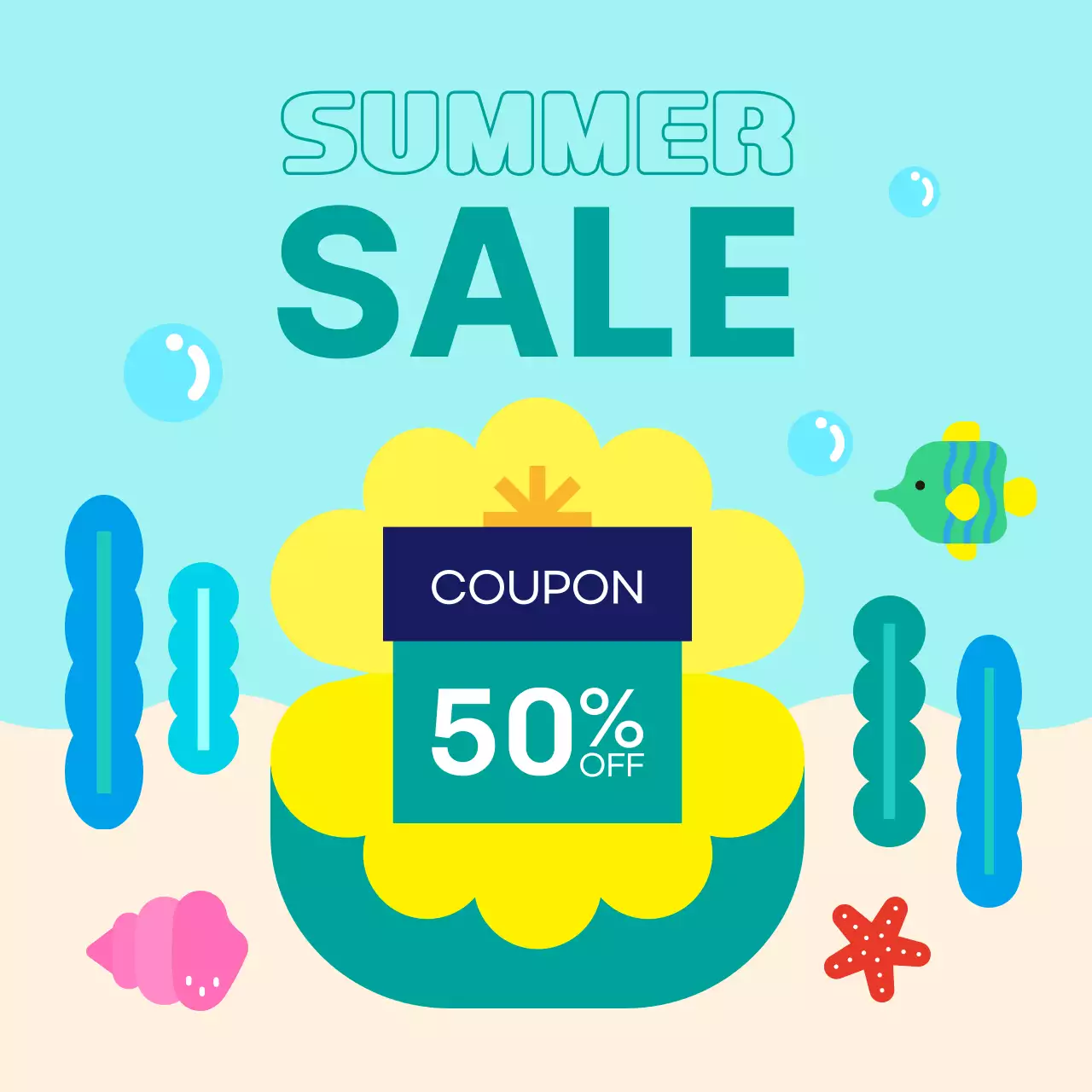 하늘색 여름 바다 세일 쇼핑몰 할인 쿠폰 행사 홍보