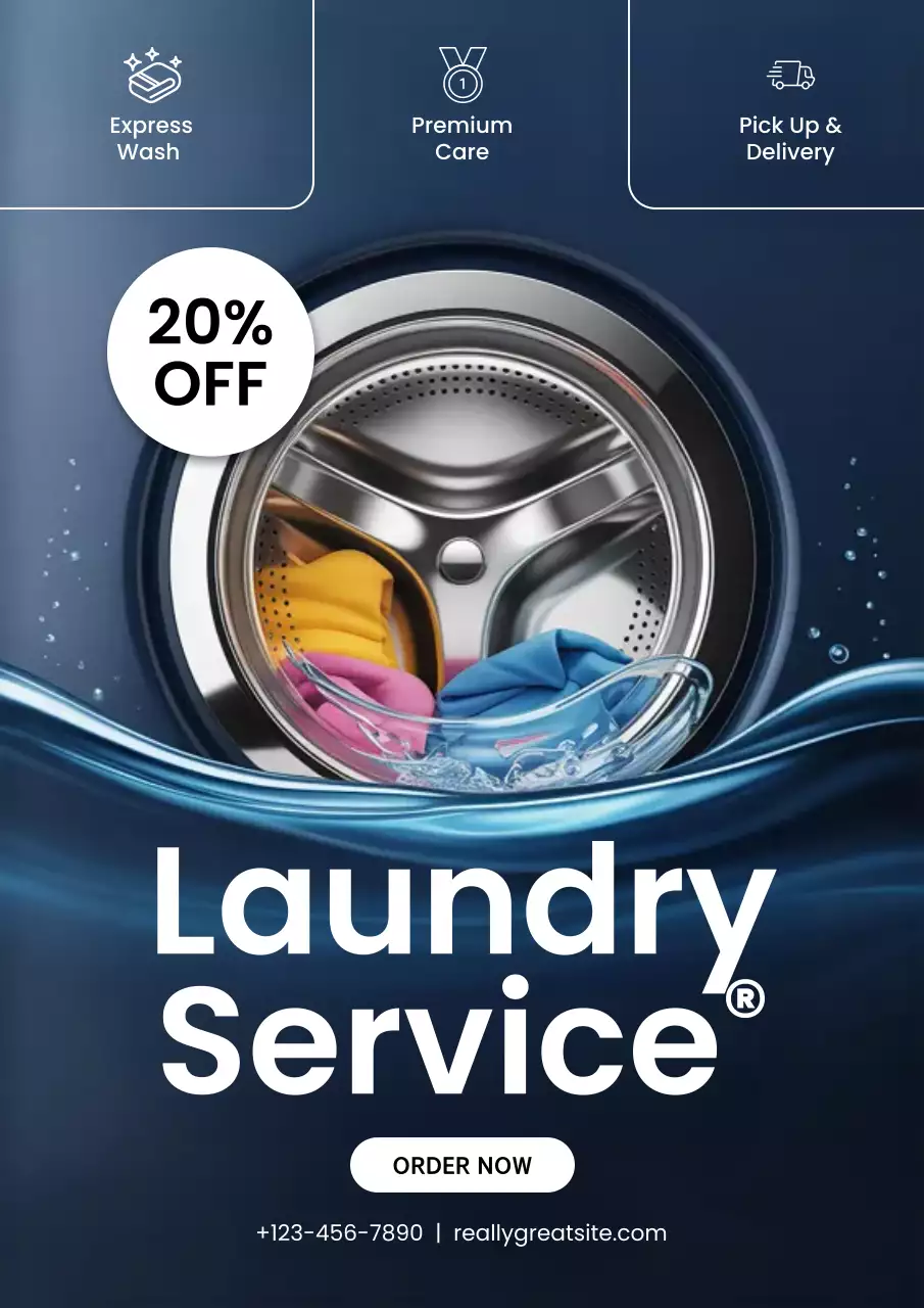 블루 모던 세탁소 홍보 포스터
