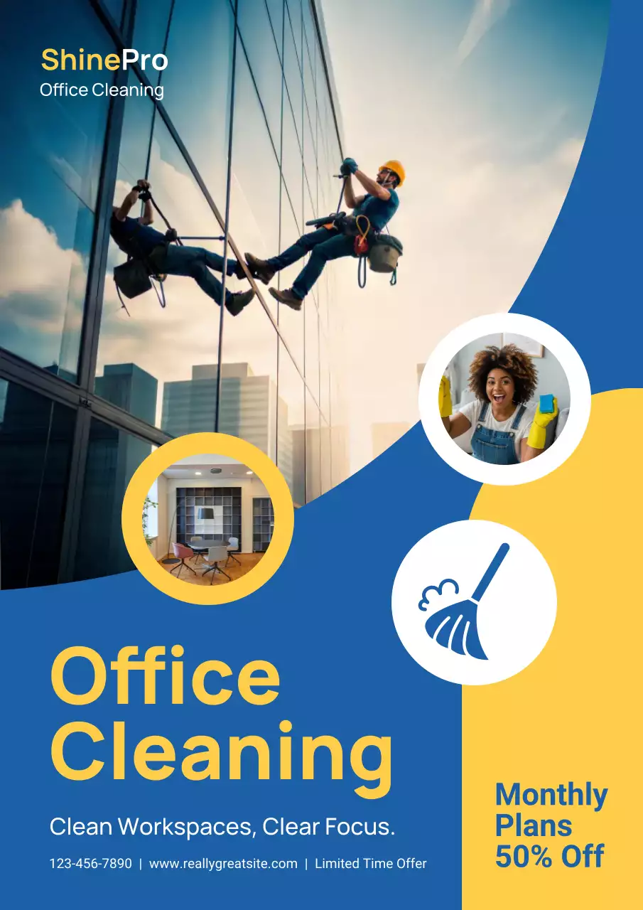 Blue Modern Cleaning Promotion Poster