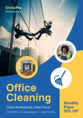 Blue Modern Cleaning Promotion Poster