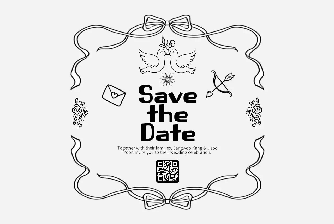 흰색 심플 결혼 초대장