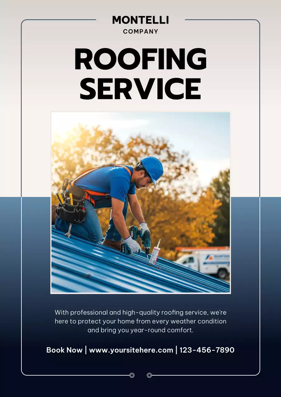 Blue Professional Roofing Advertisement Poster