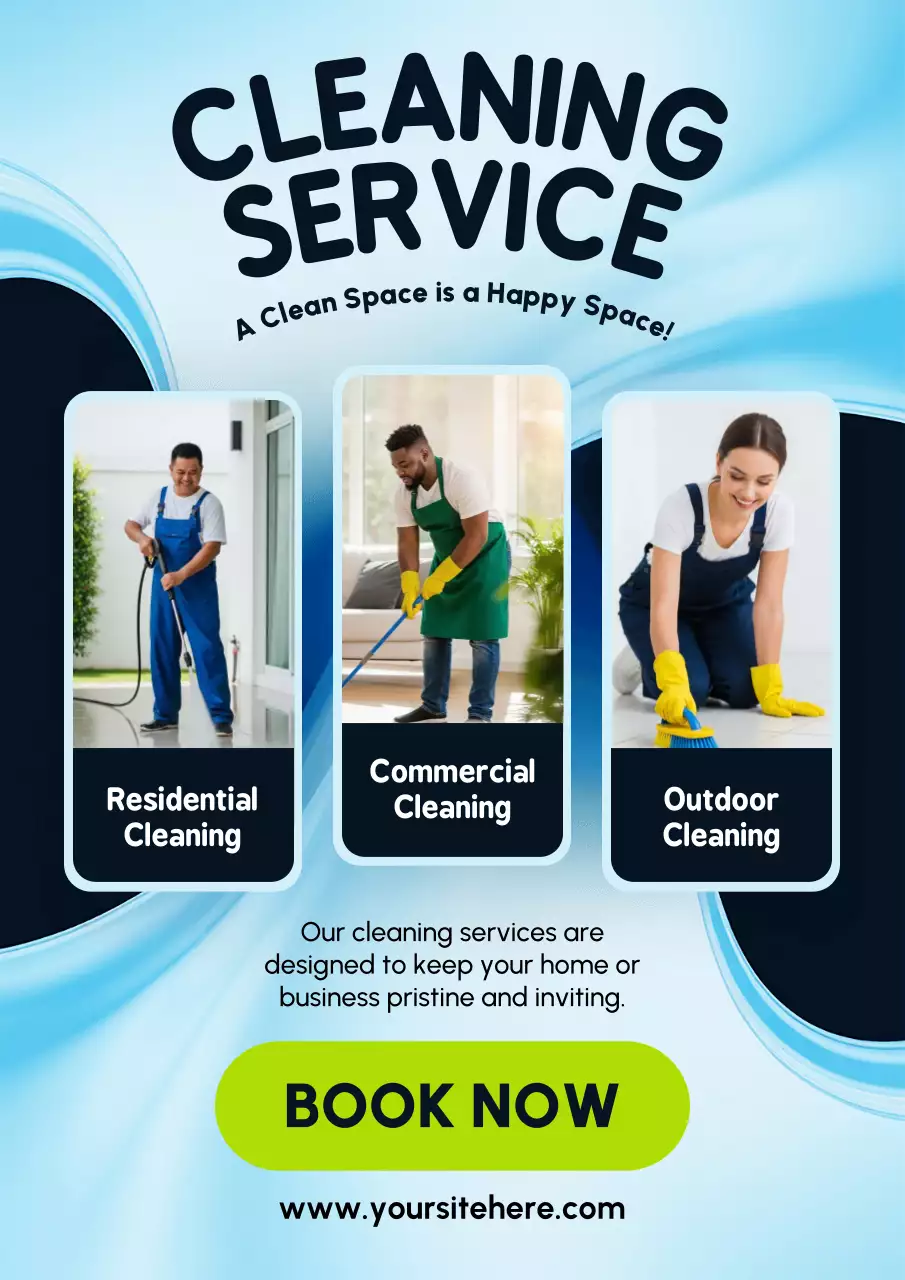 Blue Modern Cleaning Promotion Poster