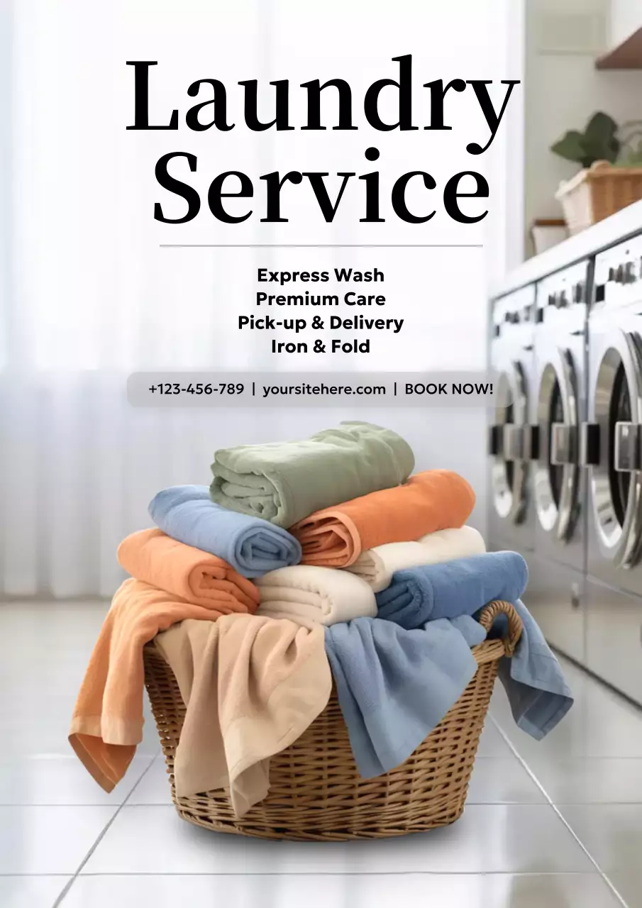 White Clean Laundry Service Advertisement Poster