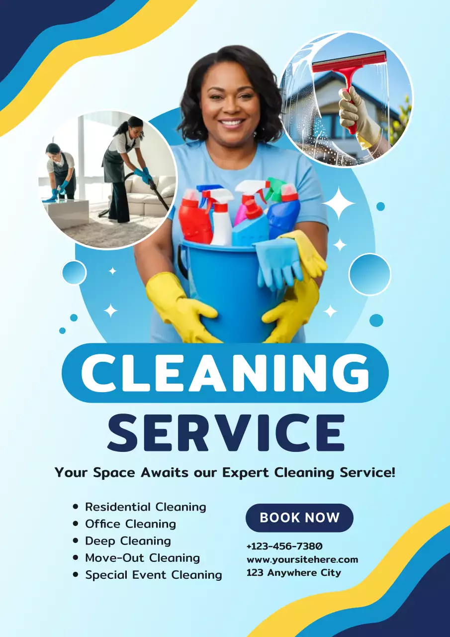 Blue Modern Cleaning Service Advertisement Poster