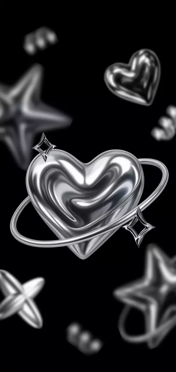 검정 사이버펑크 반짝이는 실버 하트 별