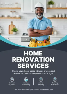Blue Professional Renovation Advertisement Poster