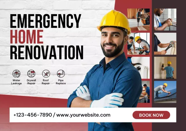 Poster Promosi Renovasi Profesional Merah