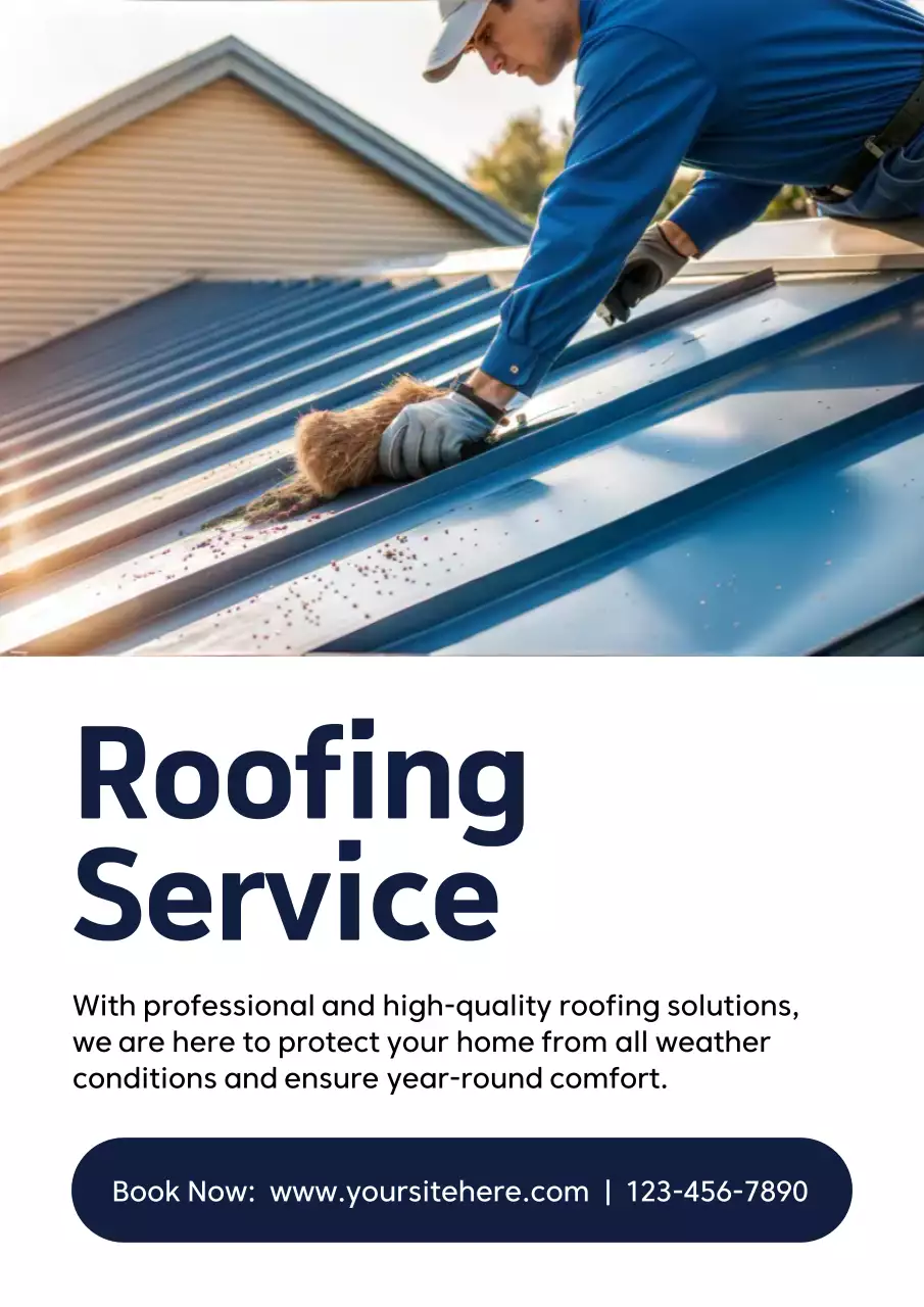 Blue Professional Roofing Advertisement Poster