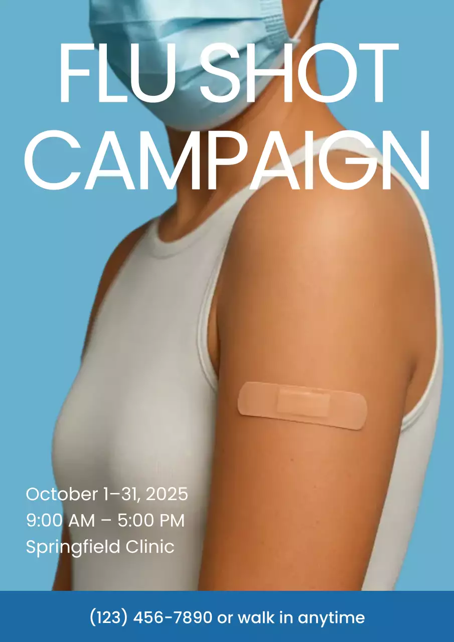 Blue Modern Flu Shot Campaign Poster