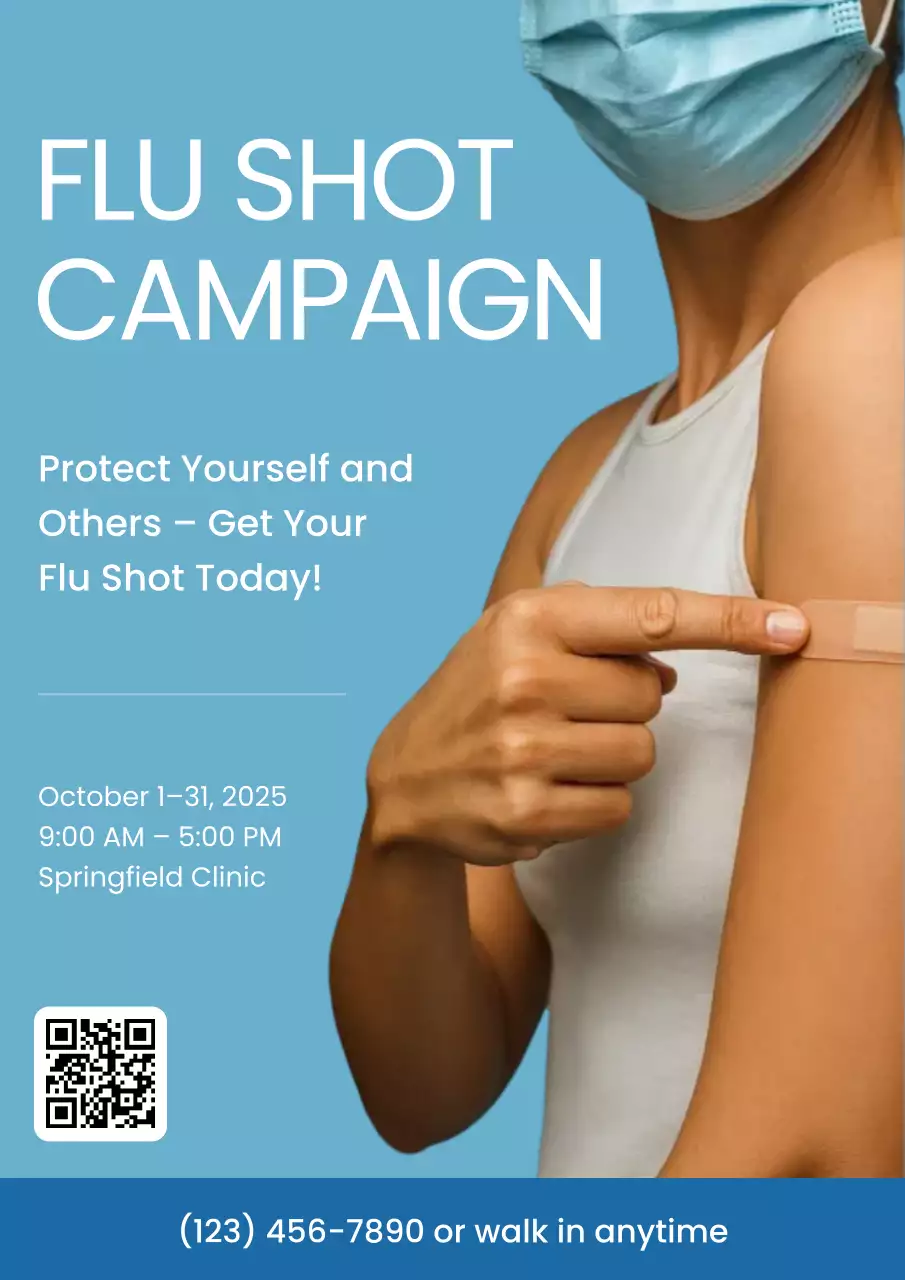 Blue Modern Flu Shot Campaign Poster