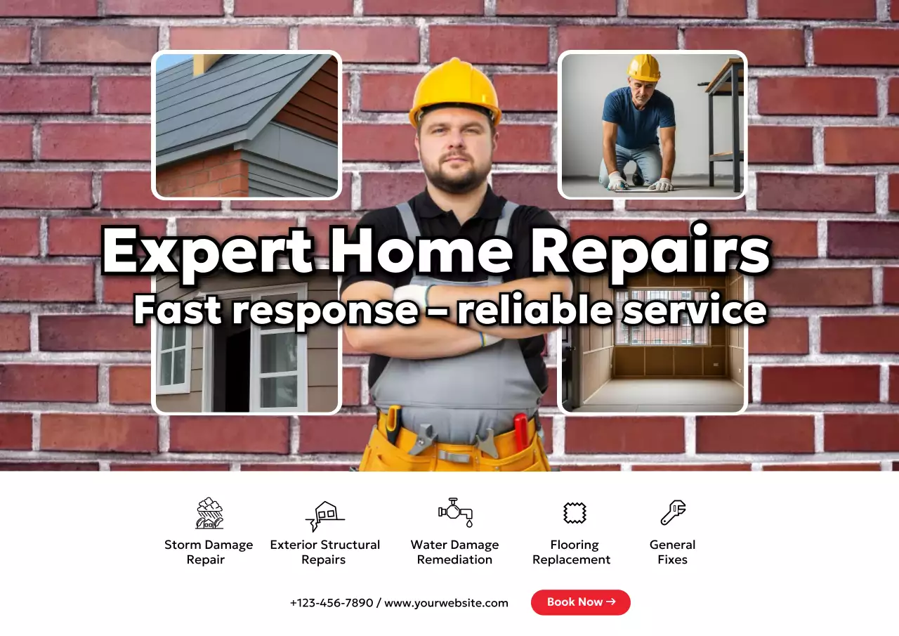 Poster quảng cáo sửa chữa nhà chuyên nghiệp màu đỏ