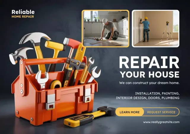Orange Professional Home Repair Advertisement Poster