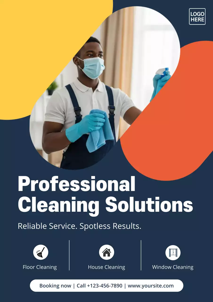 Navy Modern Cleaning Promotion Poster