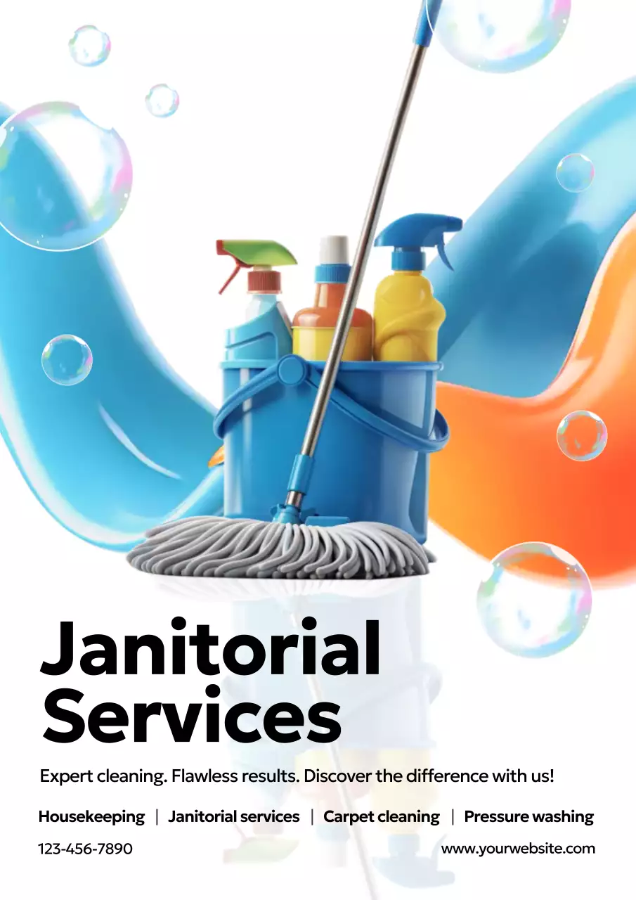 Blue Modern Cleaning Promotion Poster