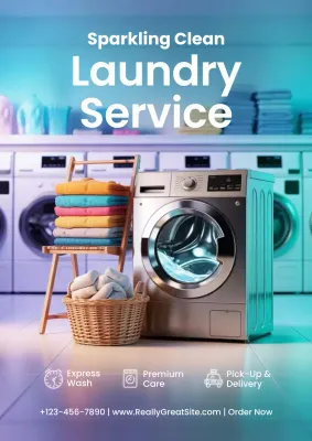 Blue Modern Laundry Promotion Poster