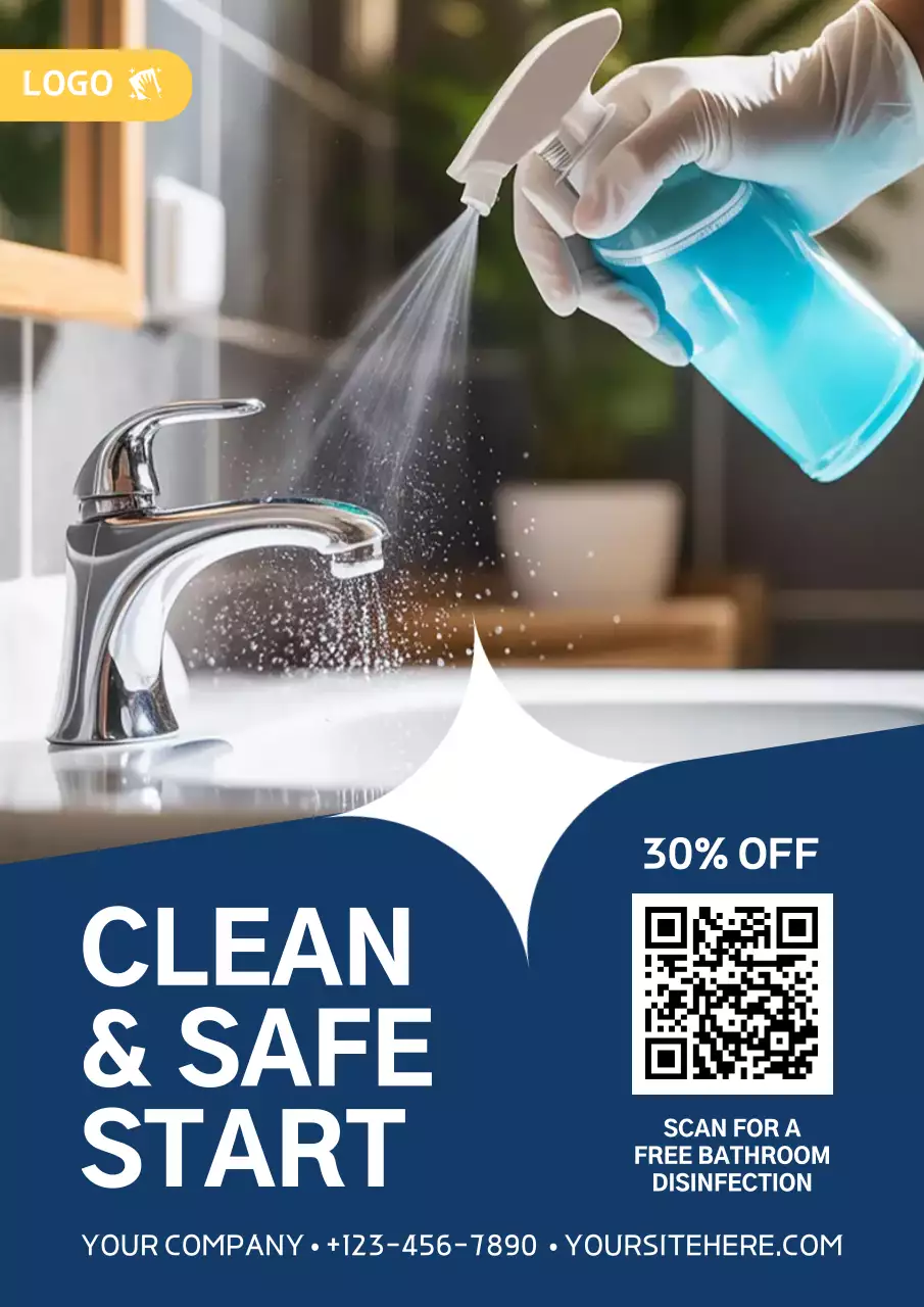 Blue Modern Cleaning Promotion Poster