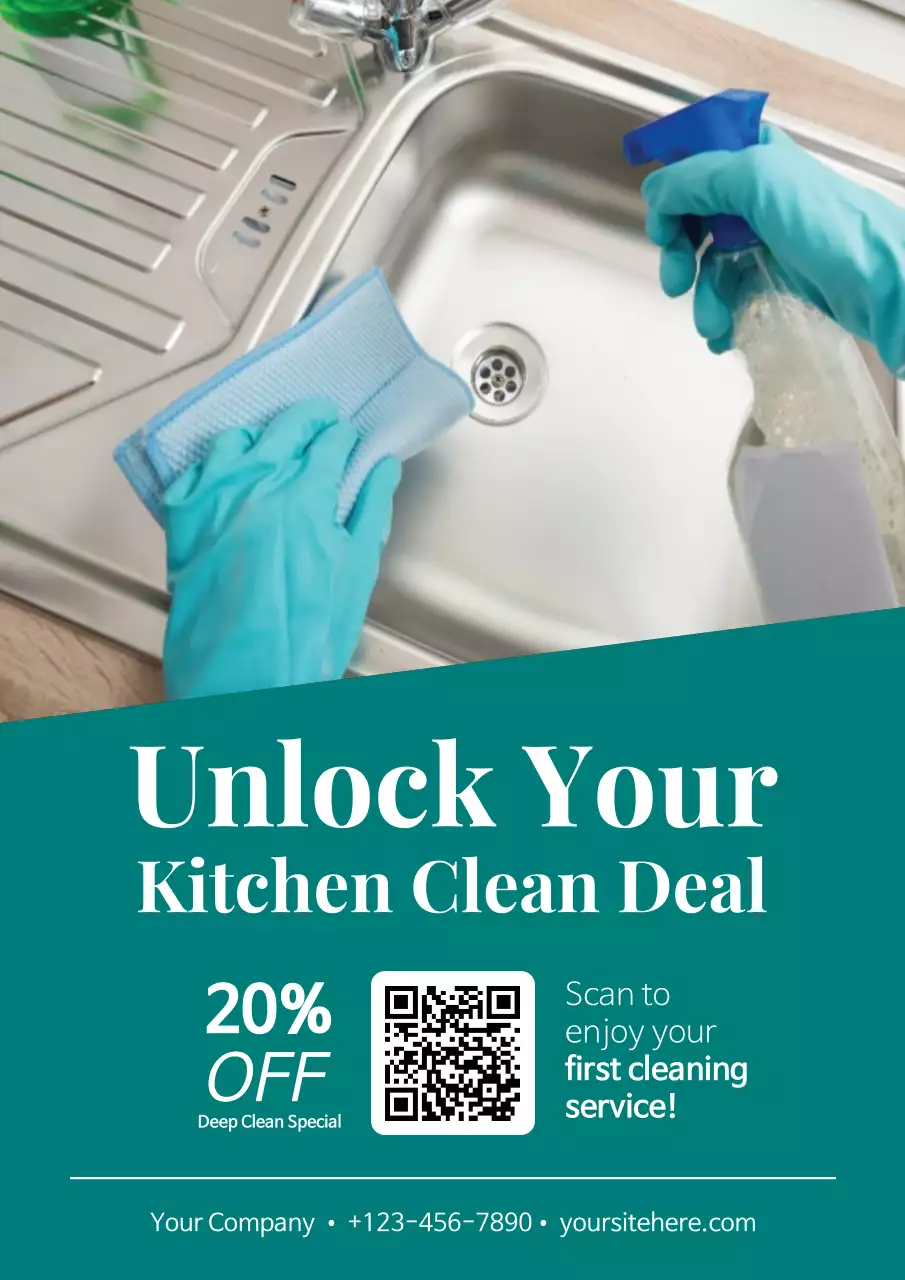 Teal Clean Kitchen Promotion Poster