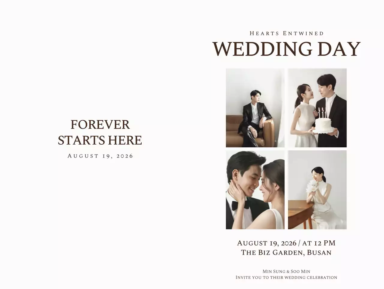 흰색 세련 결혼 청첩장