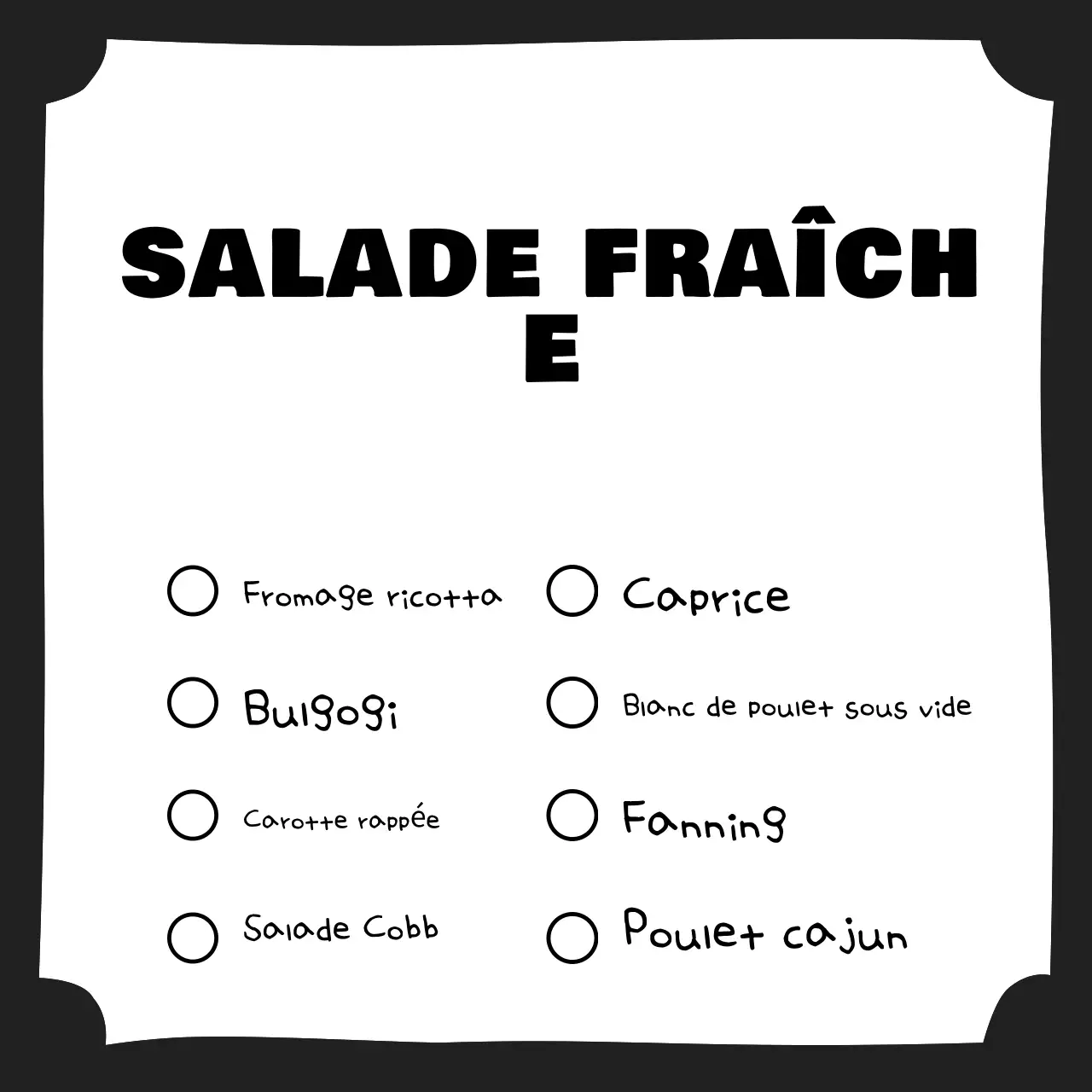 Guide du menu simple noir