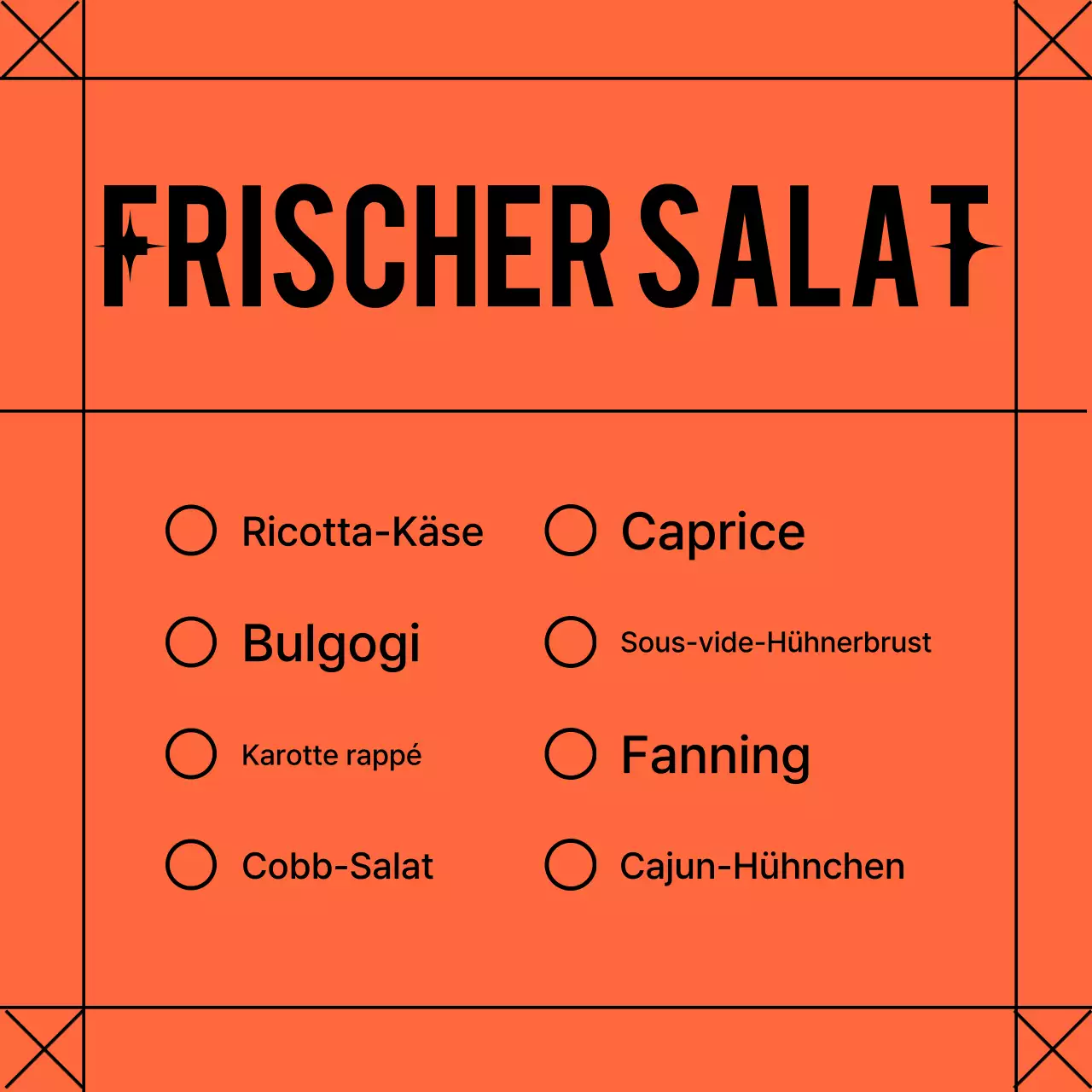 Orangefarbene, einfache Menütafel-Werbung