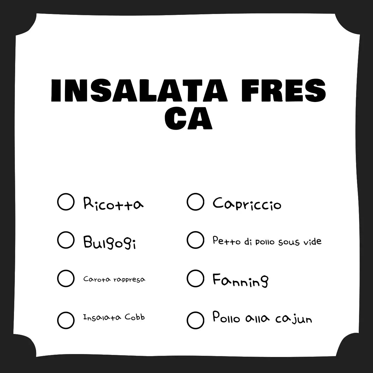 Guida al menu semplice nero