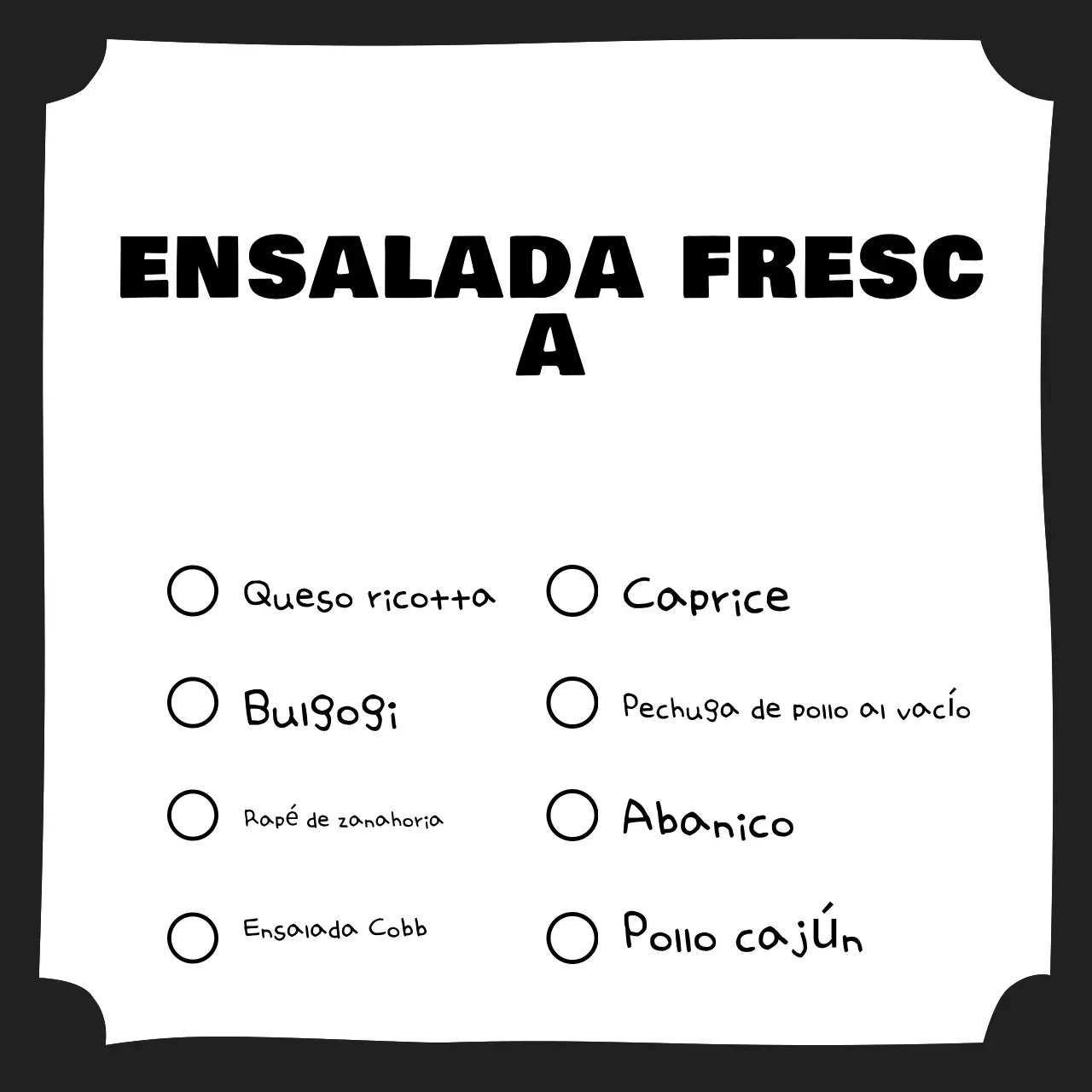 Guía de menú simple en negro