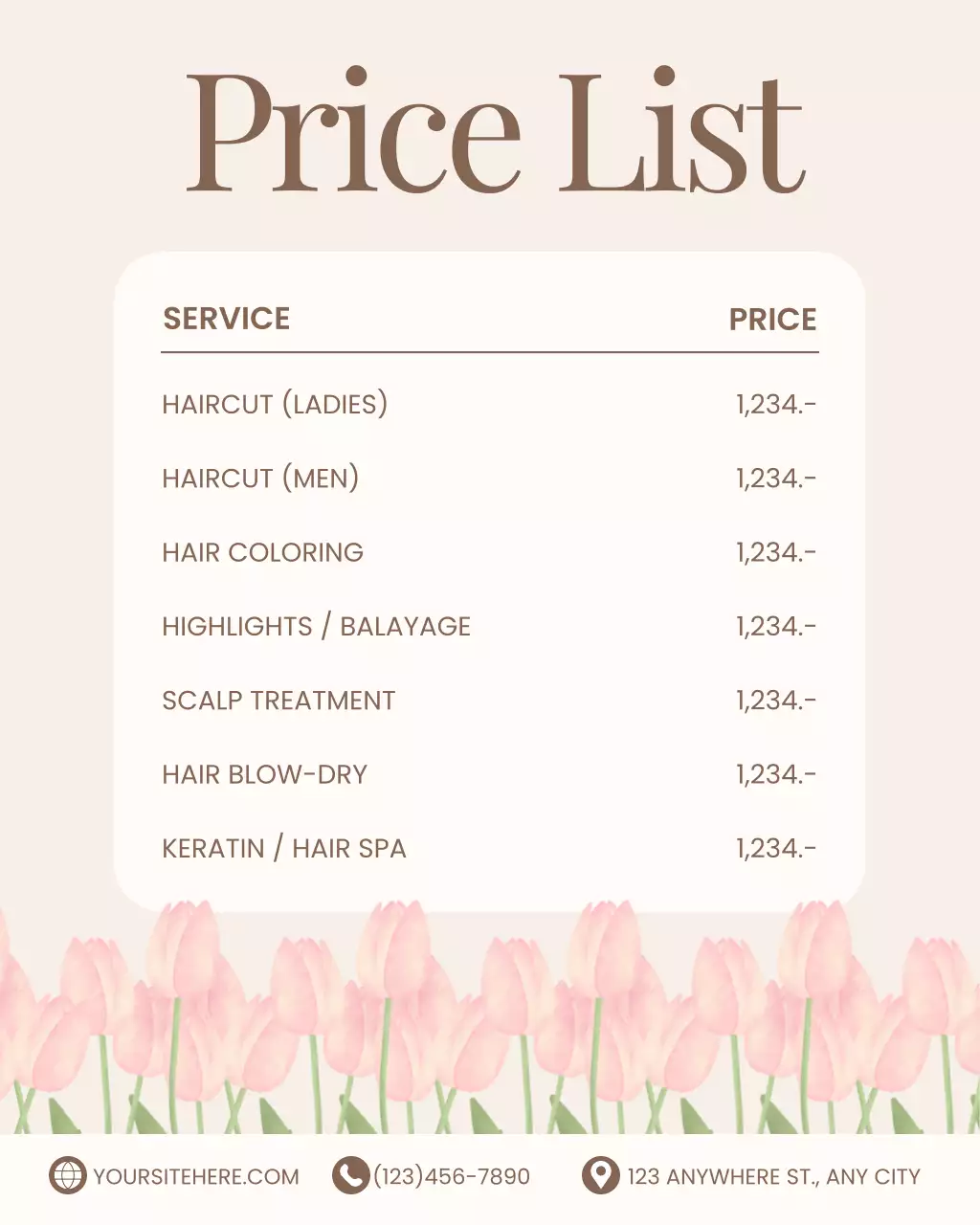 베이지 깔끔 미용실 가격표 안내