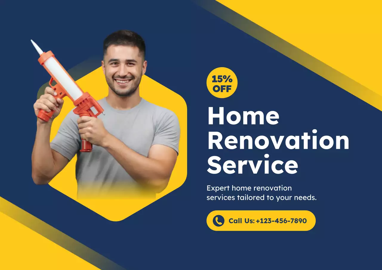 Blue and Yellow Modern House Renovation Advertisement Poster