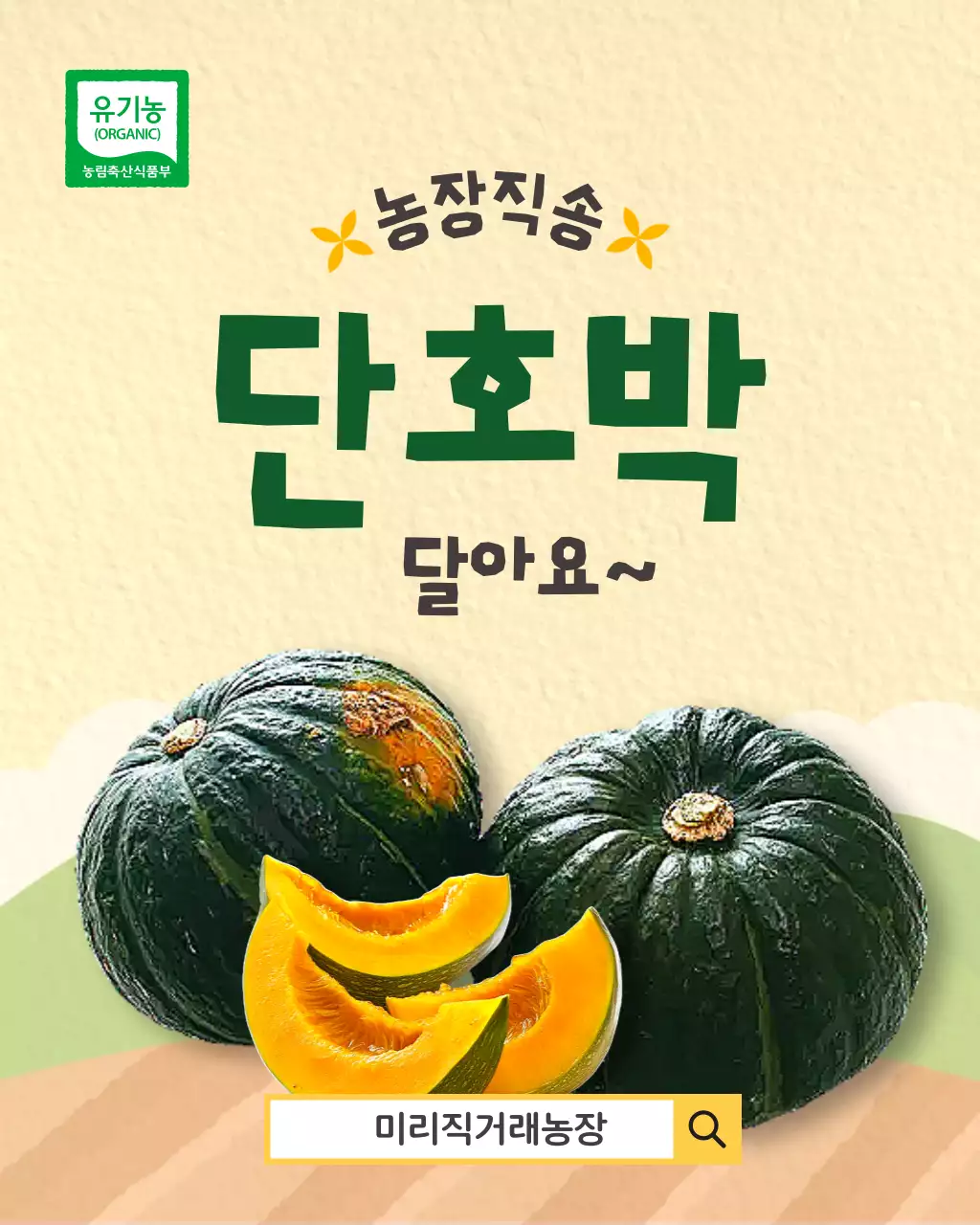 베이지 초록 심플한 귀여운 농산물 단호박 광고