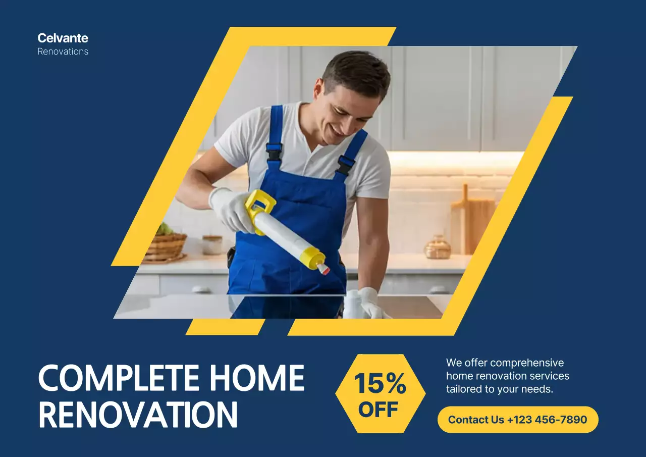 Blue and Yellow Modern House Renovation advertisement Poster
