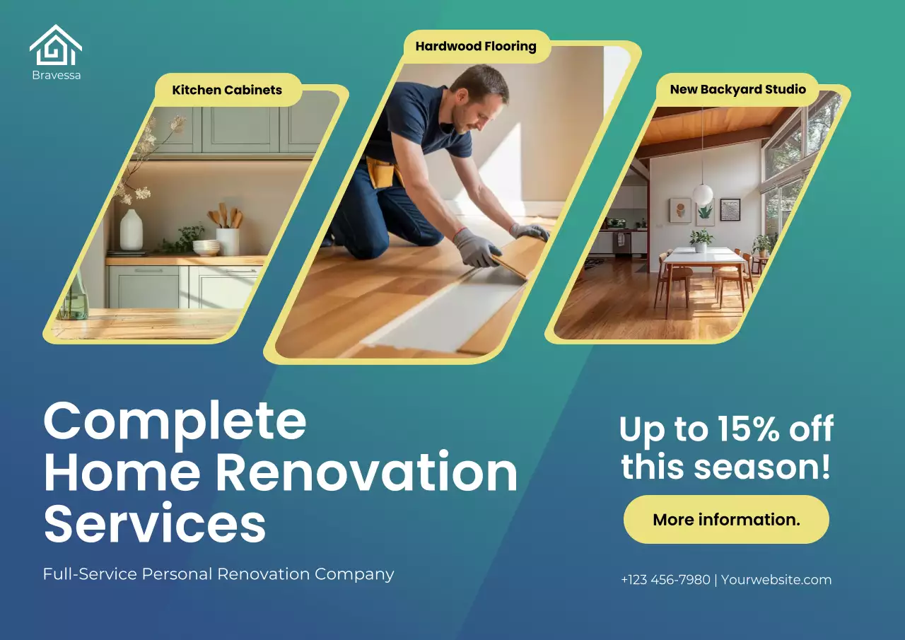 Teal Modern Home Renovation Promotion Poster