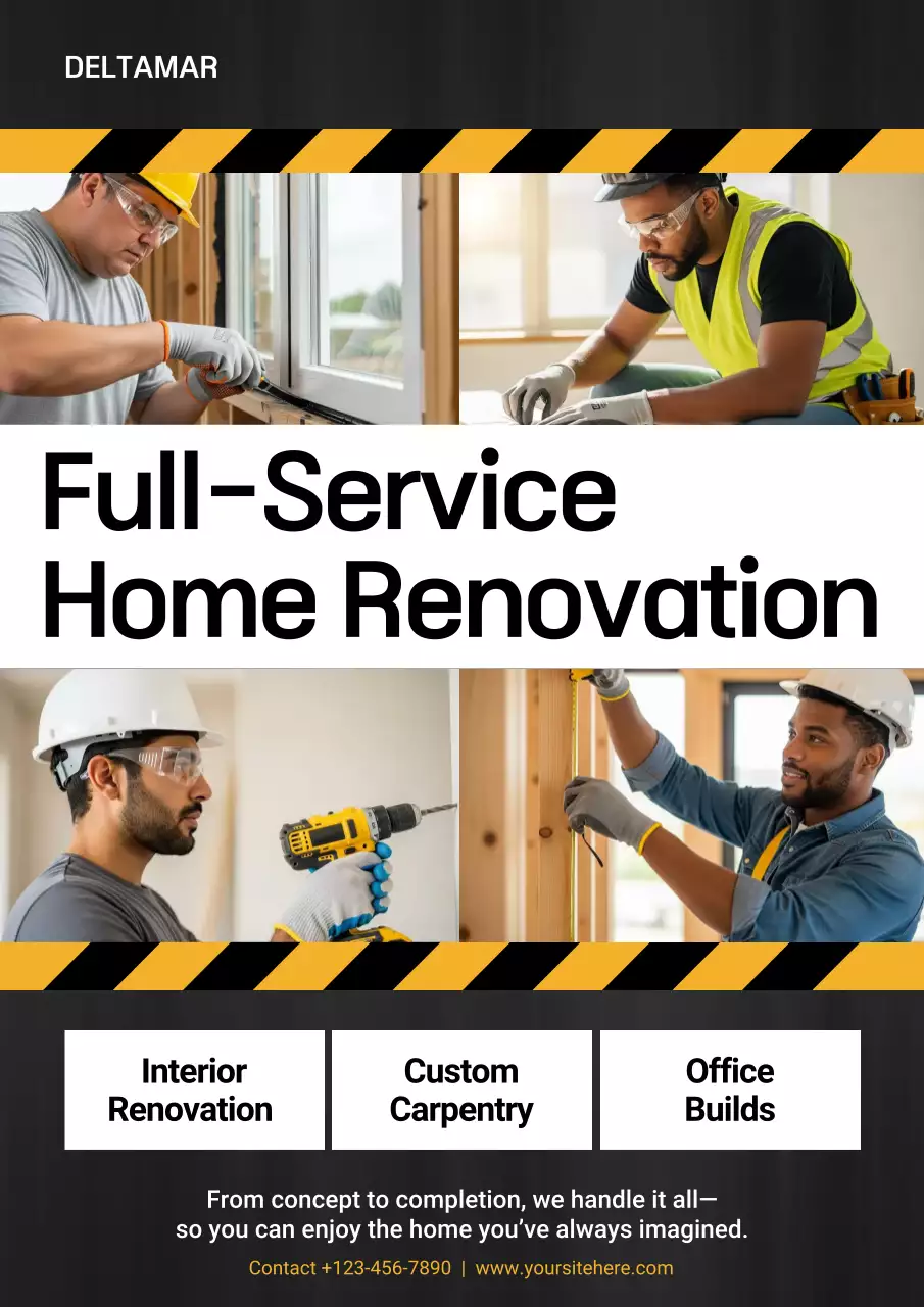 Poster quảng cáo cải tạo chuyên nghiệp màu vàng