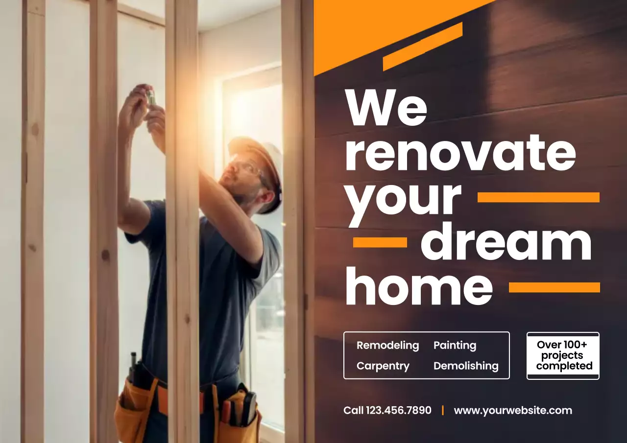 Orange Modern Renovation Advertisement Poster