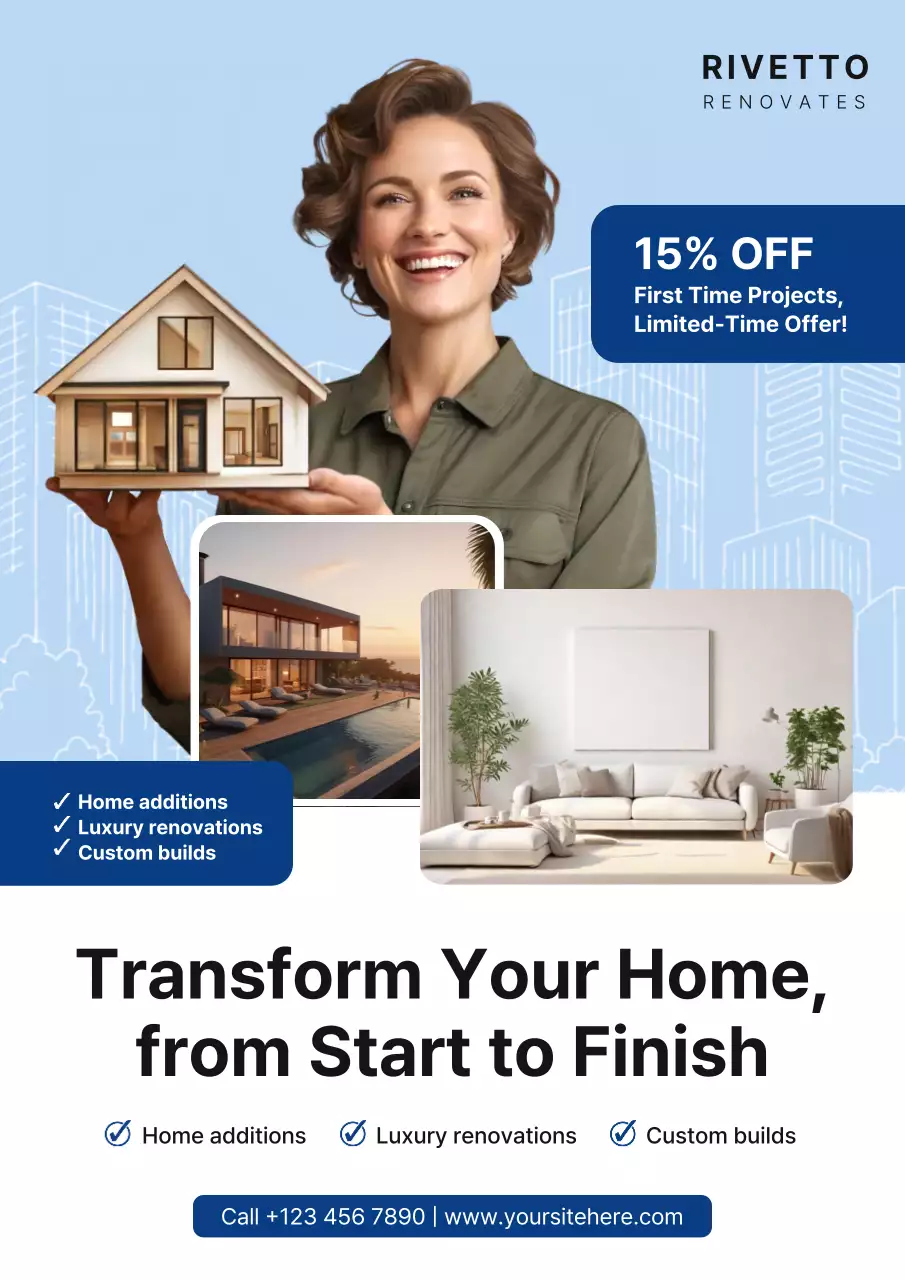 Blue Modern Construction Advertisement Poster