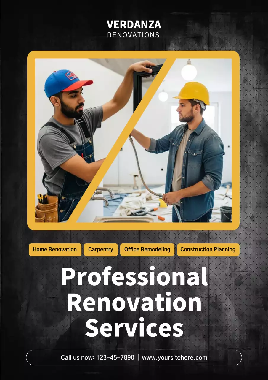 Poster quảng cáo cải tạo chuyên nghiệp màu vàng