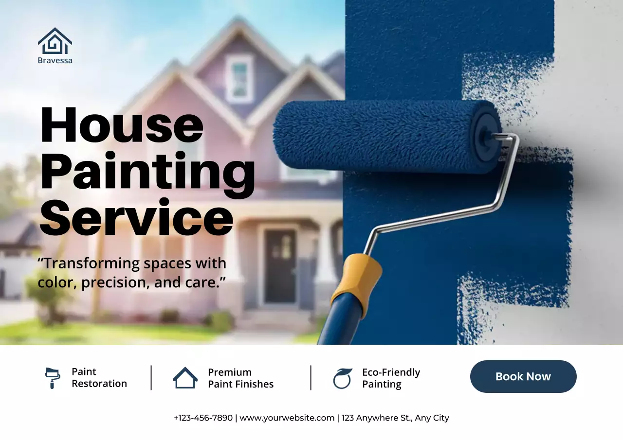 Blue Modern House Painting Service Poster