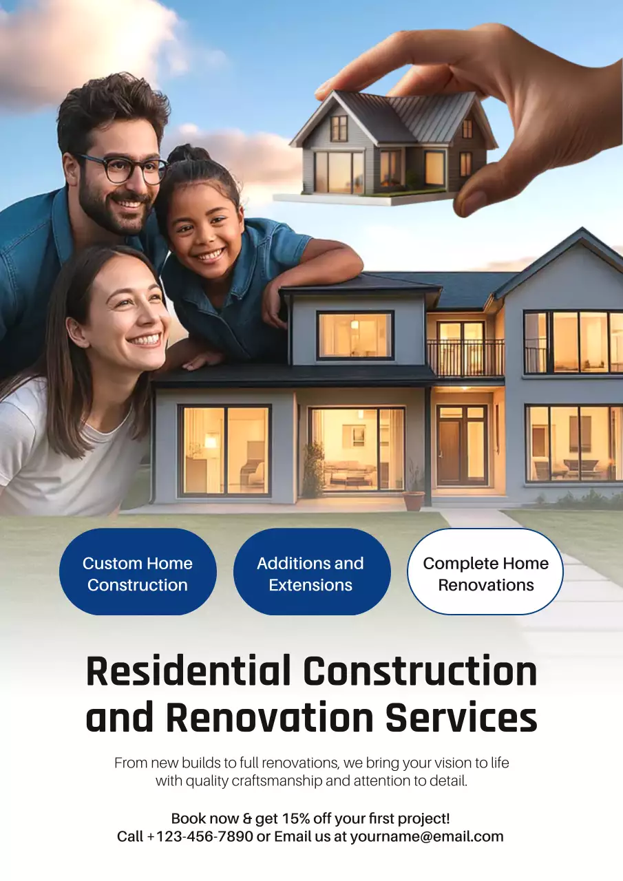 Blue Modern Construction Advertisement Poster
